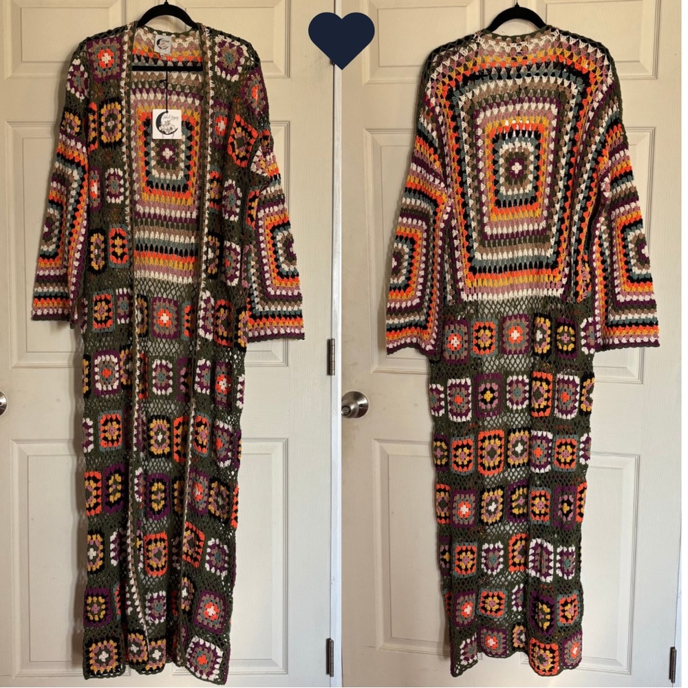 Jaded Gypsy Desert Sunset Duster Multicolor Crochet Cardigan Boho Bohemian Bold